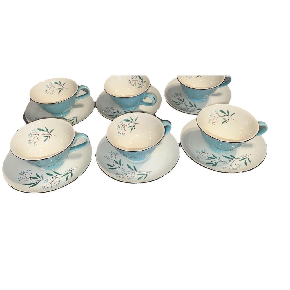12 Pc Taylor Smith Taylor Petal Lane Cups And Saucers Vintage Floral Dishes MCM - Picture 7 of 11